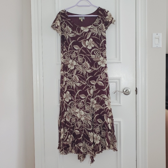 Vintage 80's Crepe Floral Short Sleeved Maxi Dress By Linea Domani Italy - Picture 15 of 16